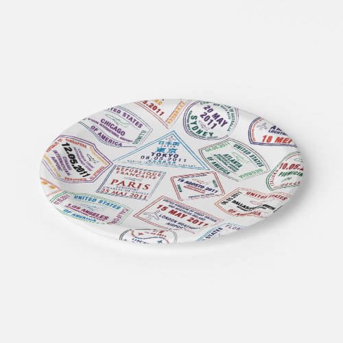 Passport Stamp Pattern Print Paper Plates