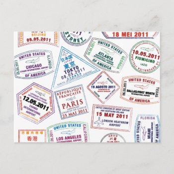 Passport Stamp Pattern Print Postcard by LifeOfRileyDesign at Zazzle