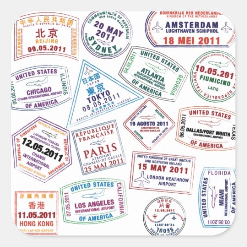 Passport Stamp Pattern Print Square Sticker