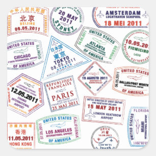 Passport Stamp Pattern Print Square Sticker