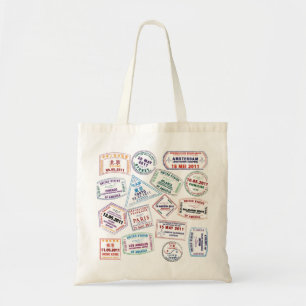 Passport Stamp Pattern Print Tote Bag