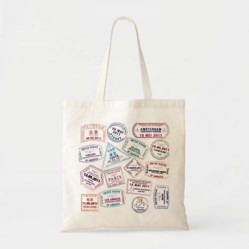 Passport Stamp Pattern Print Tote Bag