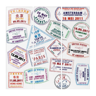 Passport Stamp Pattern Print Triptych