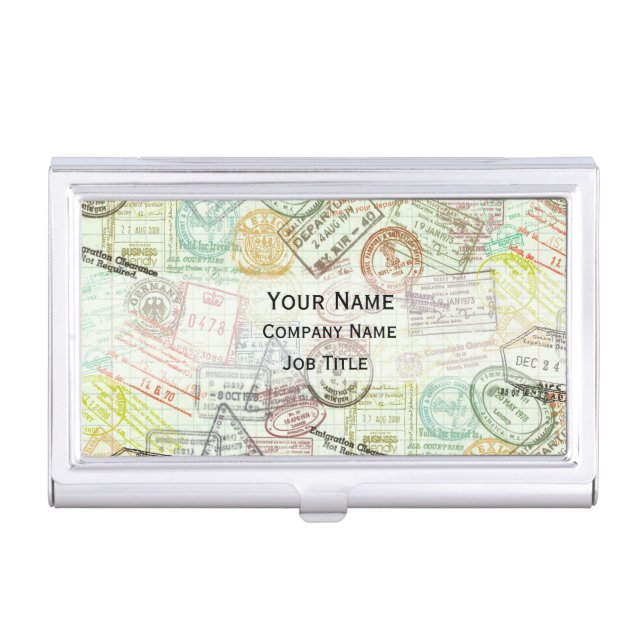 Passport Stamp Print Business Card Holder (Front)