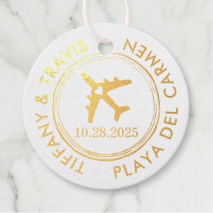 Passport Stamp Travel Theme REAL FOIL Foil Favor Tags