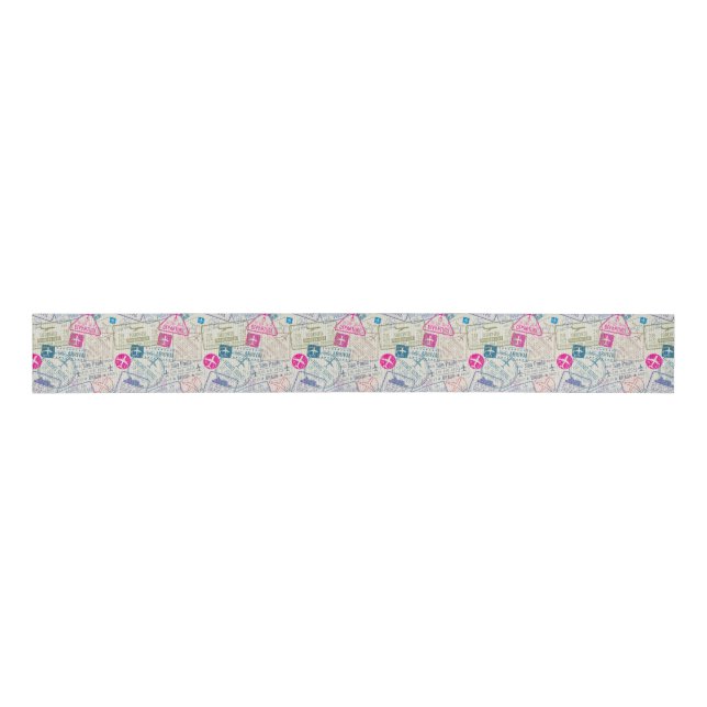 Passport Stamp Travel Themed Ribbon (Front)