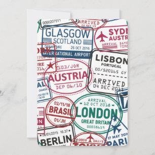 Passport Stamps Addict Retro World Traveler  Invitation