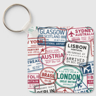 Passport Stamps Addict Retro World Traveler  Keychain