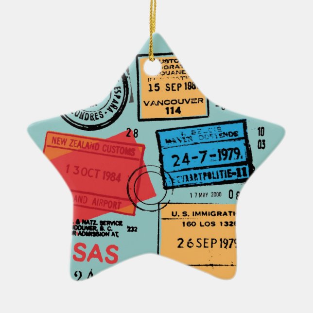 Passport Stamps Design Ornament (Front)