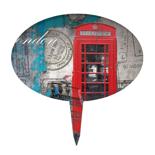 passport stamps London Red Telephone Booth Cake Topper (Front)