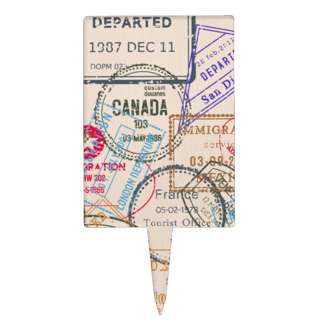 Passport Stamps Travel Cake Topper (Front)