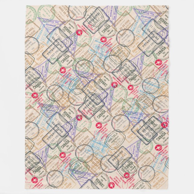 Passport Stamps Travel Fleece Blanket (Front)