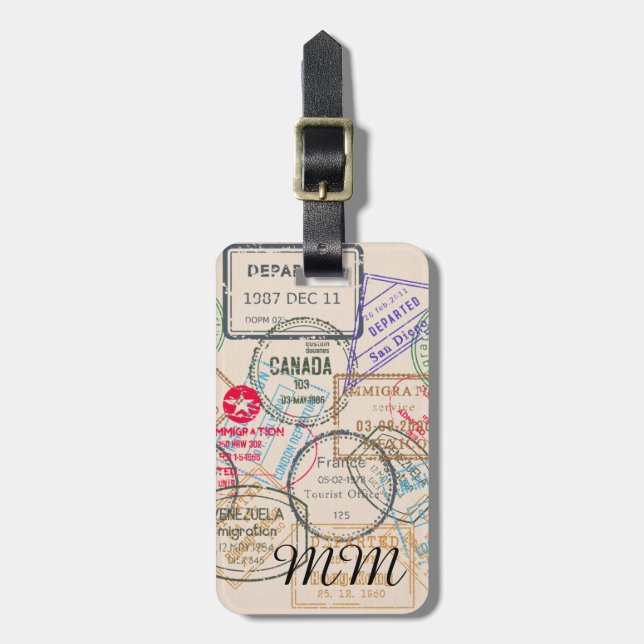 Passport Stamps Travel Luggage Tag (Front Vertical)