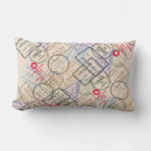 Passport Stamps Travel Lumbar Pillow