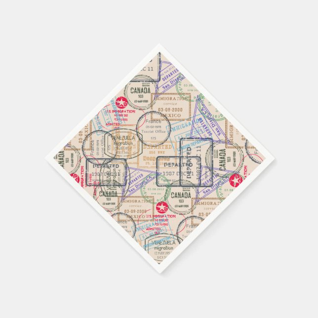 Passport Stamps Travel Paper Napkins (Corner)