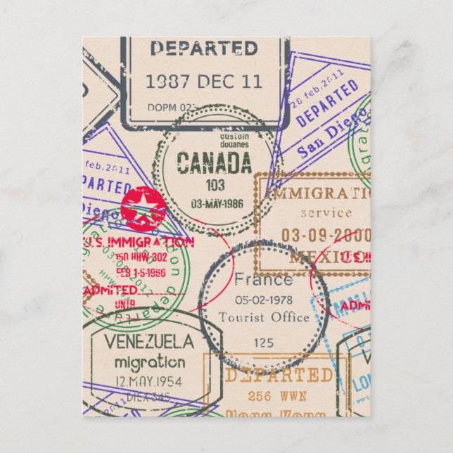 Passport Stamps Travel Postcard (Front)