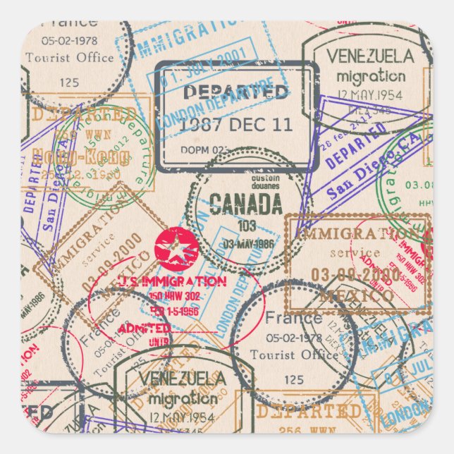 Passport Stamps Travel Square Sticker (Front)