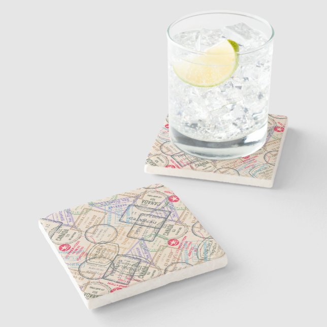 Passport Stamps Travel Stone Coaster (Side)