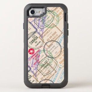 Passport Stamps Travel Themed OtterBox Defender iPhone SE/8/7 Case