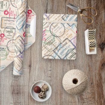Passport Stamps Travel Wrapping Paper by Ricaso_Designs at Zazzle