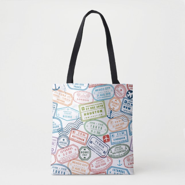 Passport stamps traveler tote bag (Front)