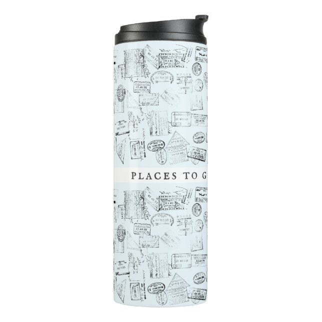 Passport Stamps Wanderlust travel quote template Thermal Tumbler (Rotated Left)