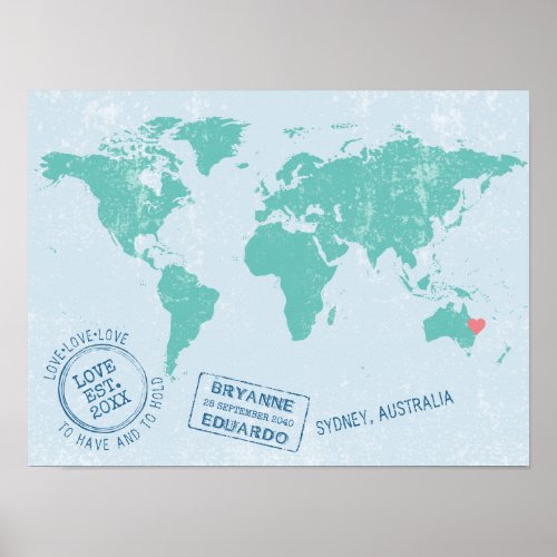 Passport Stamps World Map Guest Signature Poster