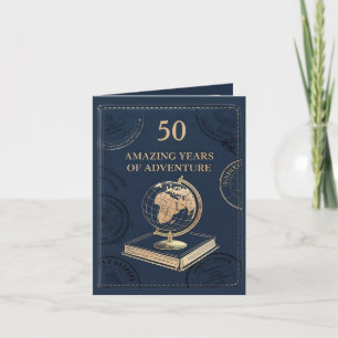 Passport Style 50th Birthday Travellers Theme Letterpress Thank You Card
