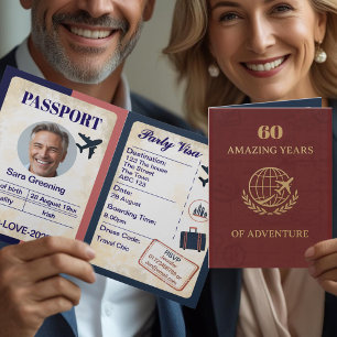 Passport Style 60th Birthday Travel Theme Booklet Letterpress Thank You Card