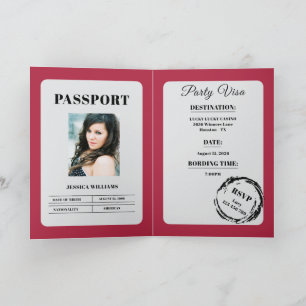 Passport Style Pink Birthday Party Card