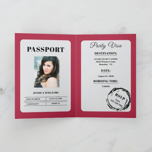 Passport Style Pink Birthday Party Card