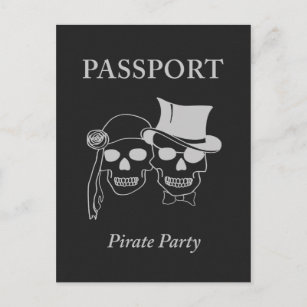 passport to a pirate party invitation postcard