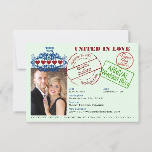 Passport to Love Cute Destination Wedding Green Save The Date