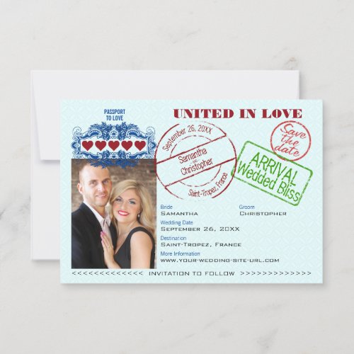 Passport to Love Cute Fun Destination Wedding Teal Save The Date