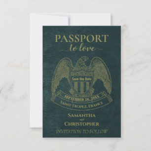 Passport to Love Cute Fun Destination Wedding Teal Save The Date