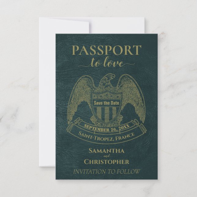 Passport to Love Cute Fun Destination Wedding Teal Save The Date (Front)