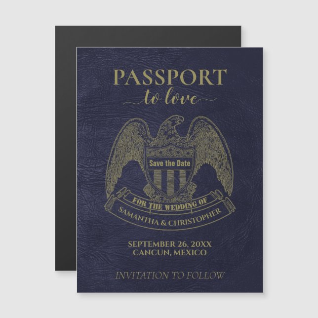 Passport to Love Cute Wedding Save the Date Magnet (Front/Back)
