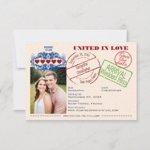 Passport to Love Destination Wedding Fun Orange Save The Date