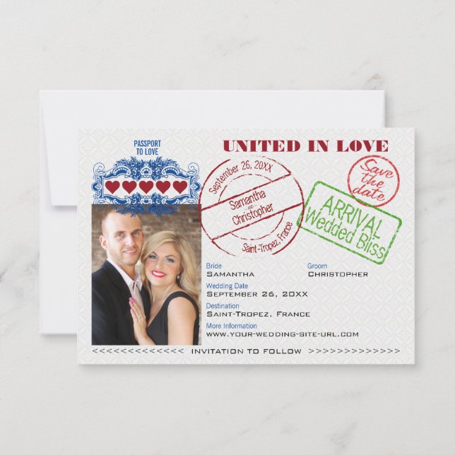 Passport to Love Fun Destination Wedding Black Save The Date (Back)
