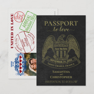 Passport to Love Fun Destination Wedding Black Save The Date