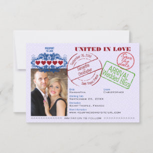 Passport to Love Fun Destination Wedding Purple Save The Date