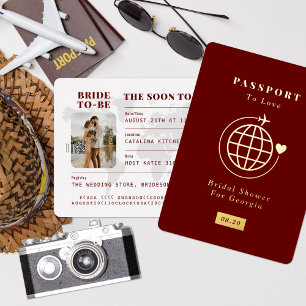 Passport to Love Travel Theme Bridal Shower Foil Invitation