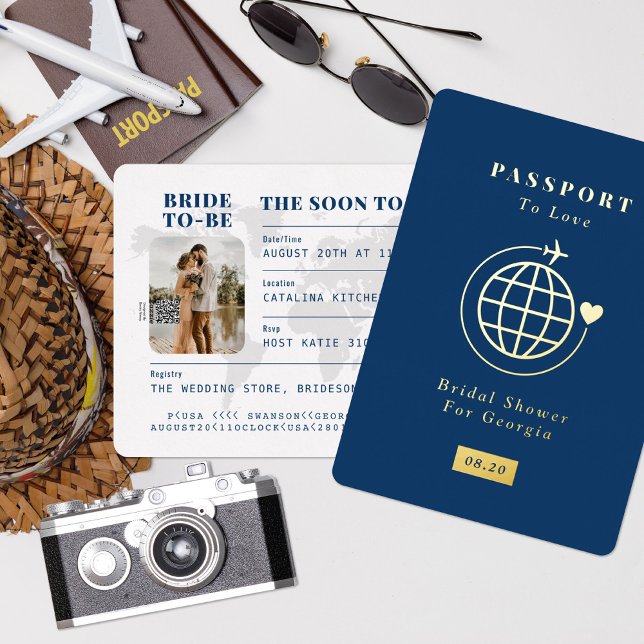 Passport to Love Travel Theme Bridal Shower Foil Invitation (Creator Uploaded)