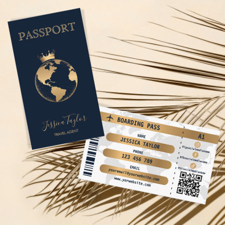 Passport Travel Agency World Map Boarding Pass Business Card