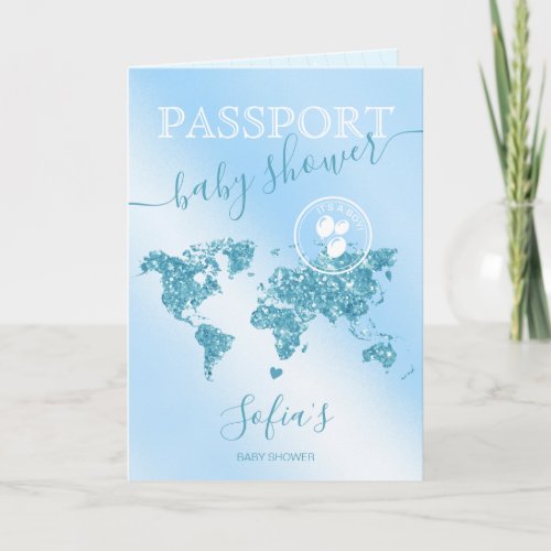 Passport Travel Boy Baby Shower Adventure Begins Invitation