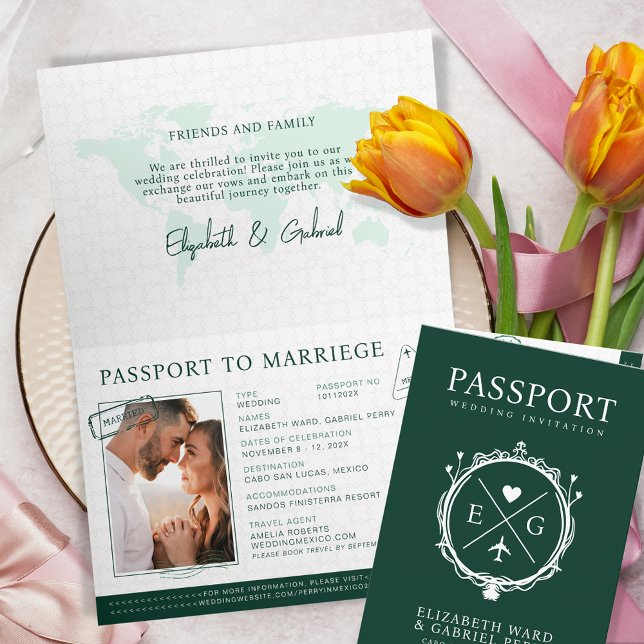 Passport Travel Destination Emelard Green Wedding Invitation (Creator Uploaded)