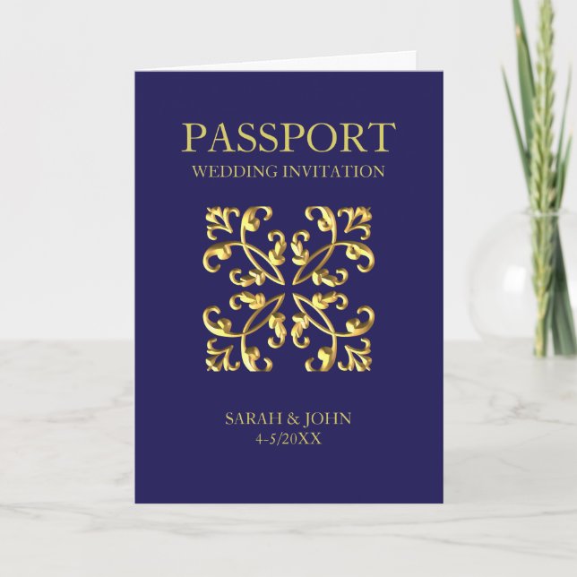 Passport Travel Destination Royal Blue Invitation (Front)