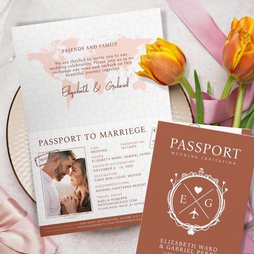 Passport Travel Destination Terracotta Wedding Invitation