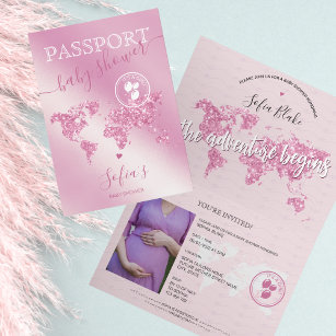 Passport Travel Girl Baby Shower Adventure Begins Invitation