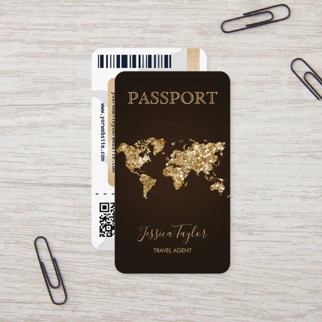 Passport Travel Makeup World Map Boarding Pass Business Card (Front/Back In Situ)